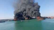 حريق يلتهم ٧ سفن في ميناء عسلوية الإيراني
